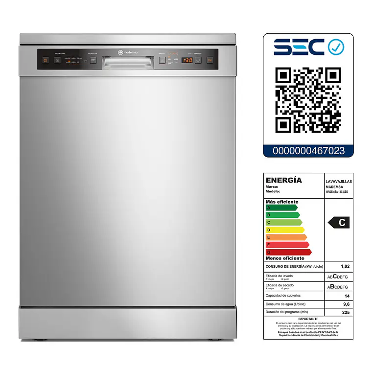 Lavavajillas 14 Cubiertos Mademsa con Función Higienzar 70° y Panel Digital 14C SZG Inox 3