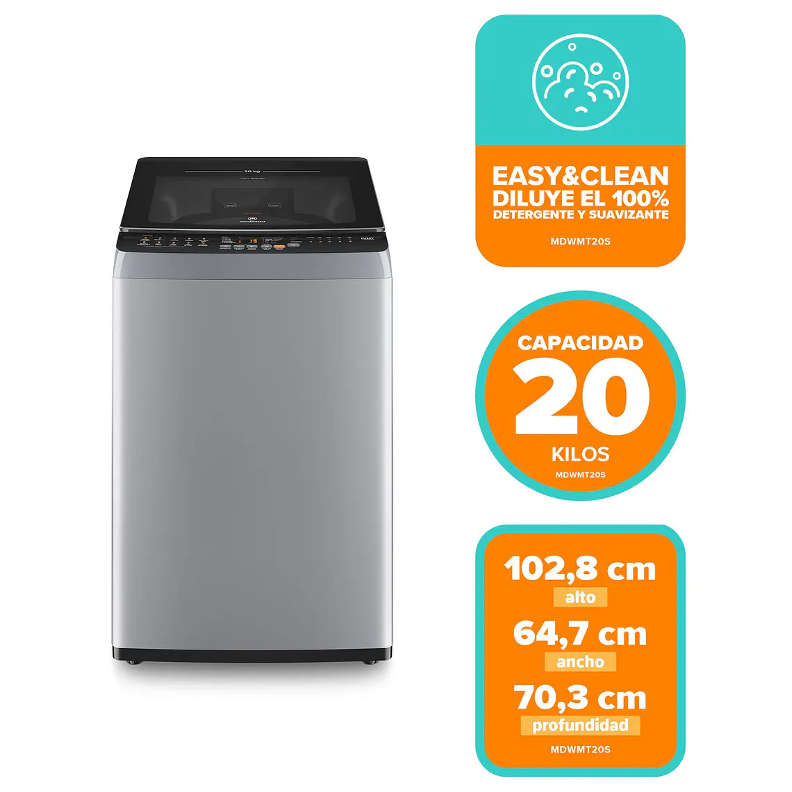 Lavadora Automática Mademsa 20Kg Carga Superior Dispensador Easy&Clean MDWMT20S Silver 2