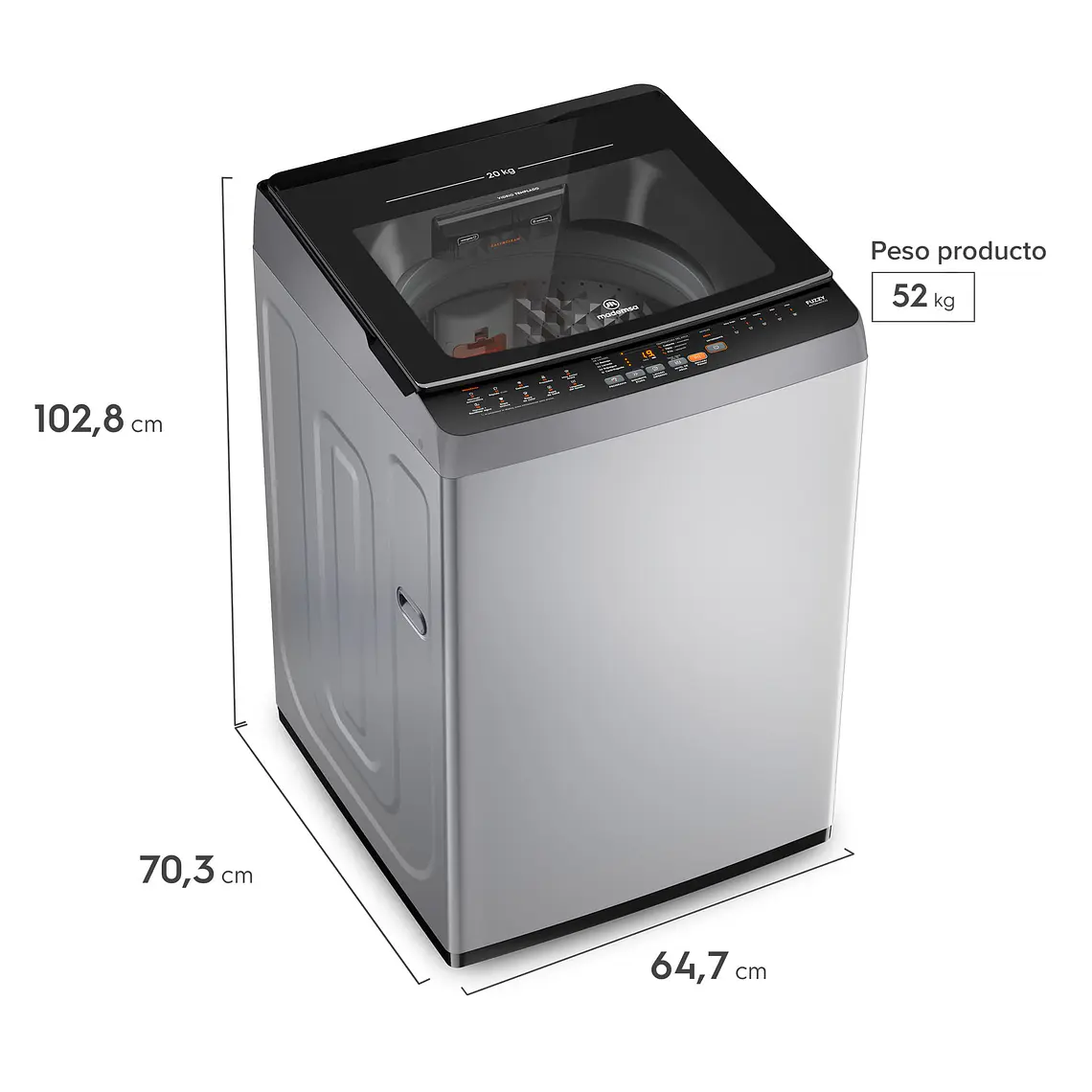 Lavadora Automática Mademsa 20Kg Carga Superior Dispensador Easy&Clean MDWMT20S Silver 3