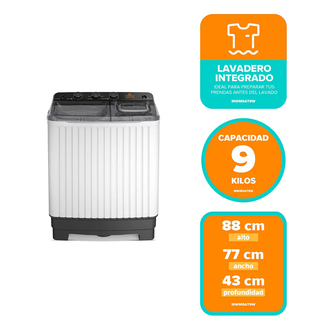 Lavadora Semi Automática Mademsa 9Kg Carga Superior Doble Tina MWMSAT9W Blanca 2