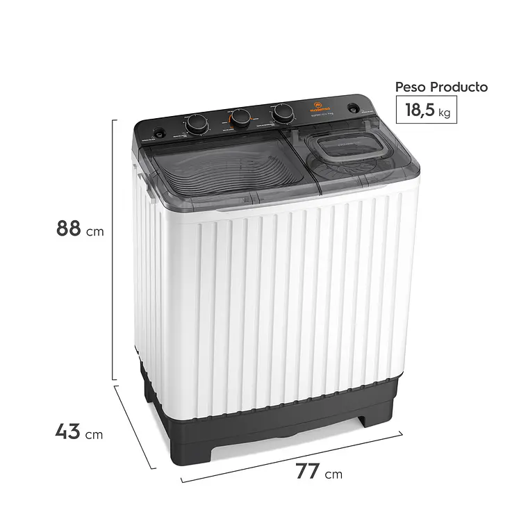 Lavadora Semi Automática Mademsa 9Kg Carga Superior Doble Tina MWMSAT9W Blanca 3
