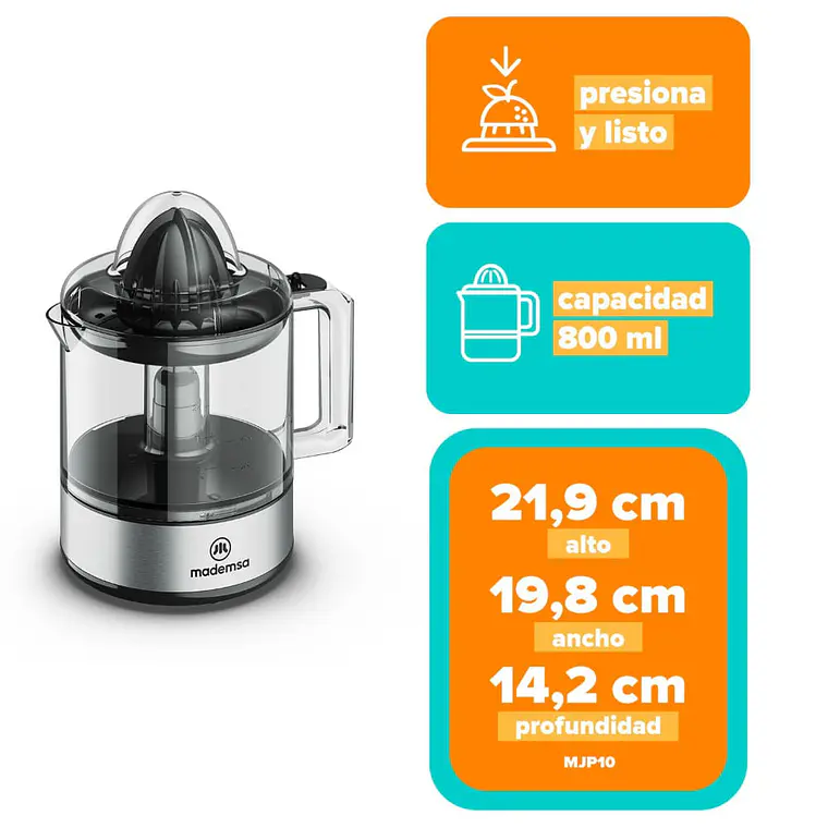 Exprimidor Mademsa 0,8L con Rotación Alternada MJP10 Gris 12