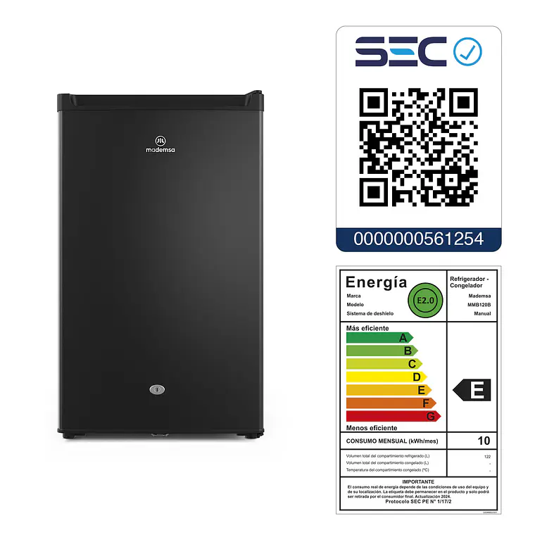 Frigobar Mademsa 120L Frío Directo con Llave y Luz interior LED MMB120B Negro 18