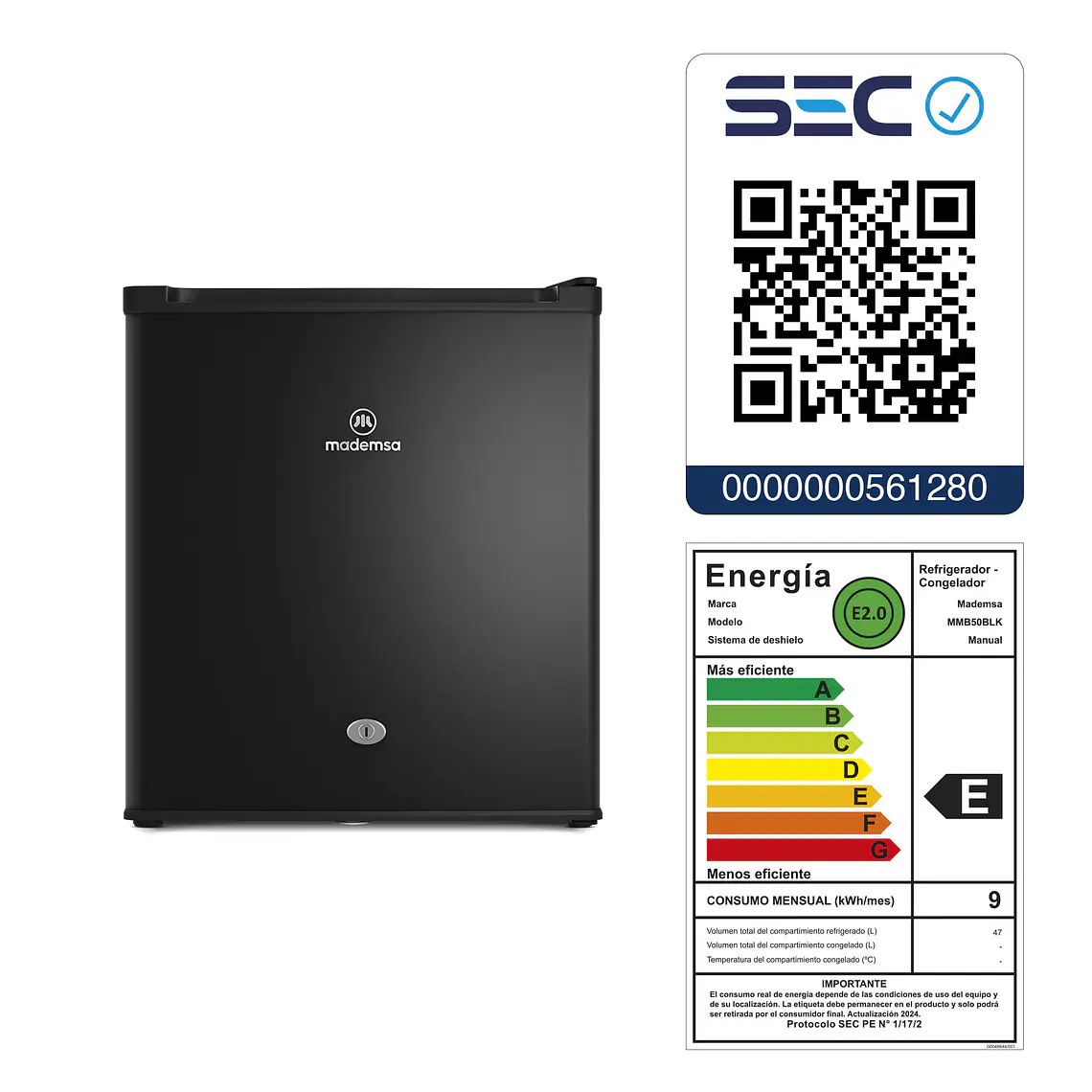 Frigobar Mademsa 50L Frío Directo con Llave MMB50BLK Negro 18