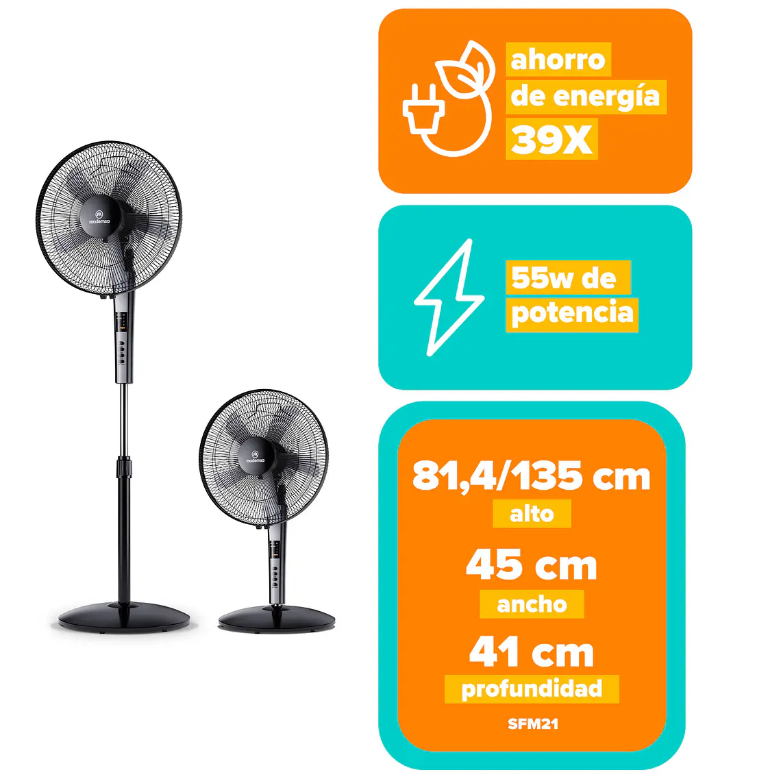 Ventilador 2 en 1 Pedestal y Sobremesa Mademsa Control Remoto 40,6cm SFM21 Negro 19