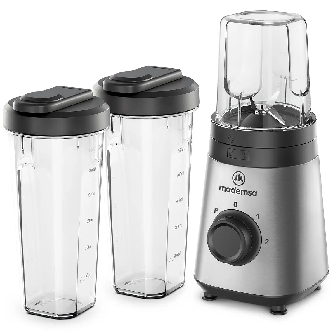 Licuadora Portátil Mademsa con 2 velocidades y botellas 300W MBL30 Acero Inoxidable 1