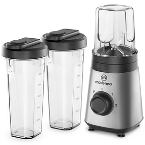 Licuadora Portátil Mademsa con 2 velocidades y botellas 300W MBL30 Acero Inoxidable
