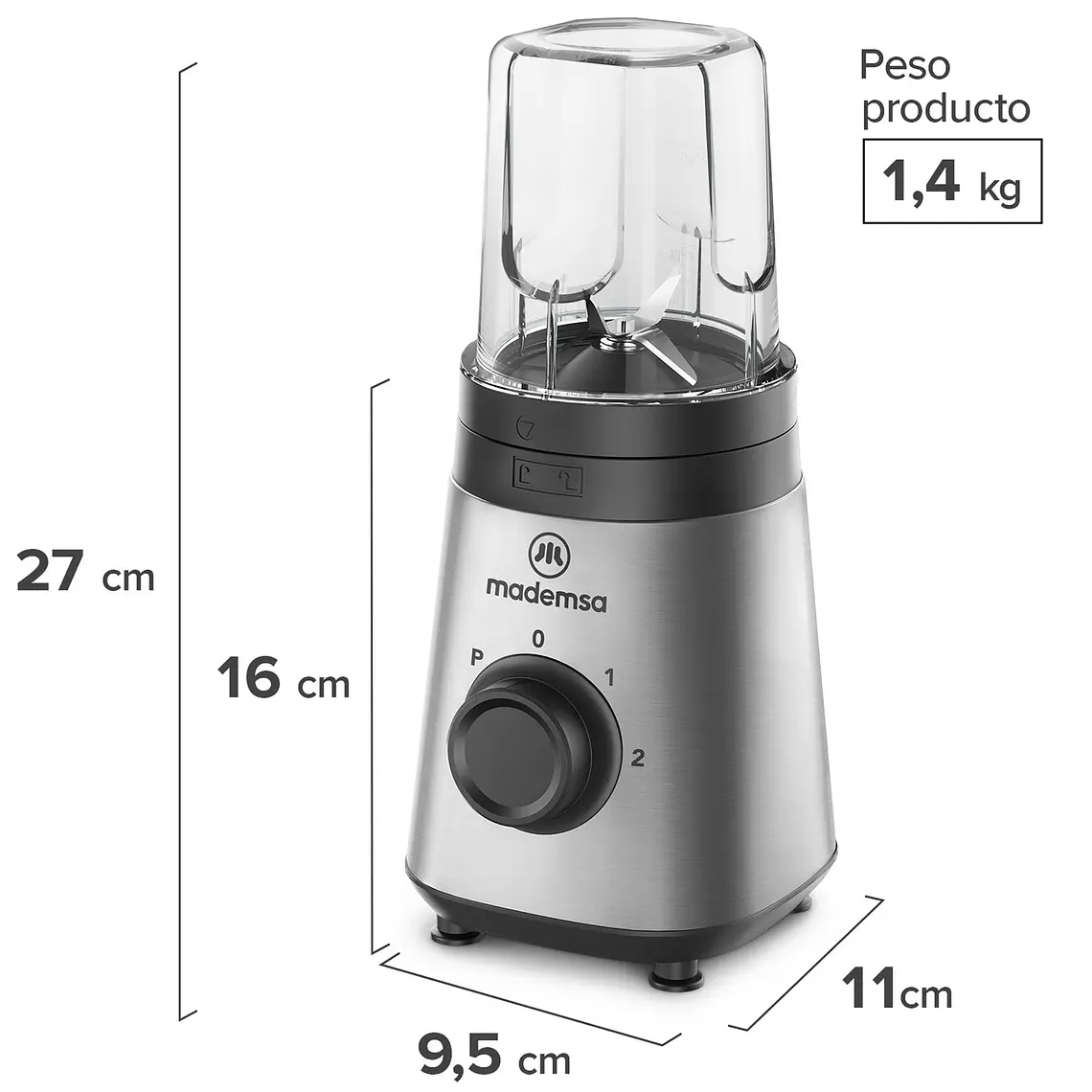 Licuadora Portátil Mademsa con 2 velocidades y botellas 300W MBL30 Acero Inoxidable 3