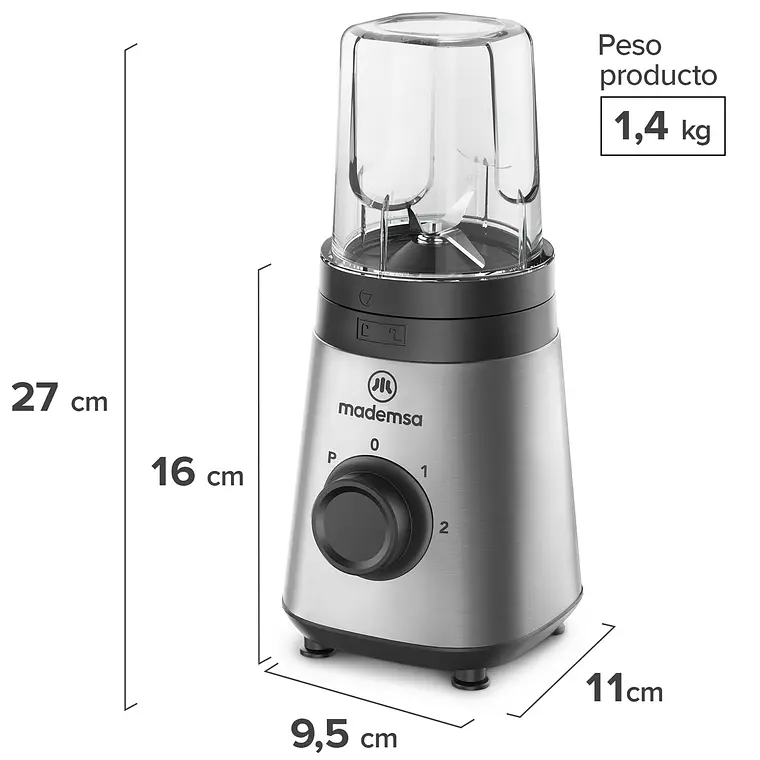 Licuadora Portátil Mademsa con 2 velocidades y botellas 300W MBL30 Acero Inoxidable 3
