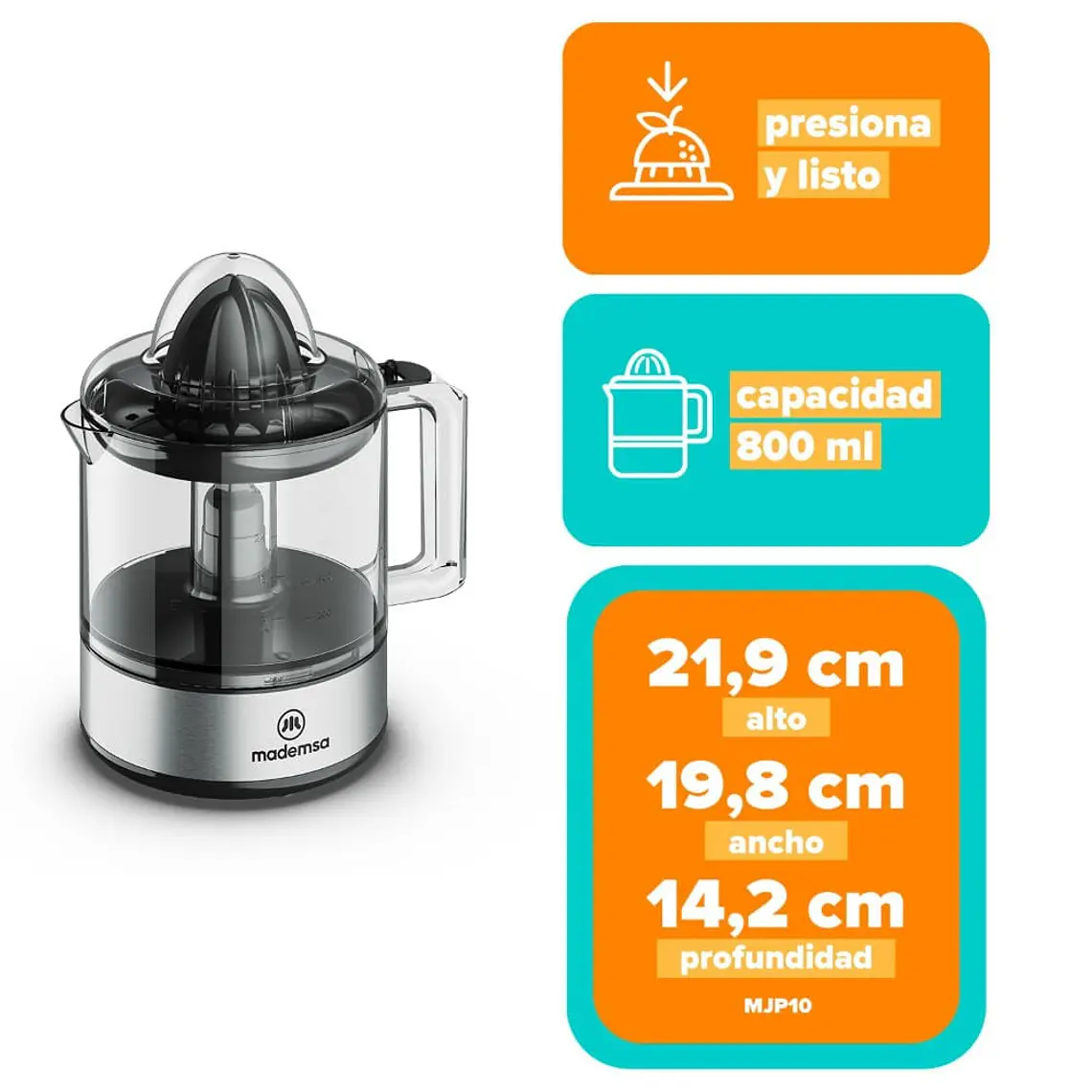 Exprimidor Mademsa 0,8L con Rotación Alternada MJP10 Gris 22
