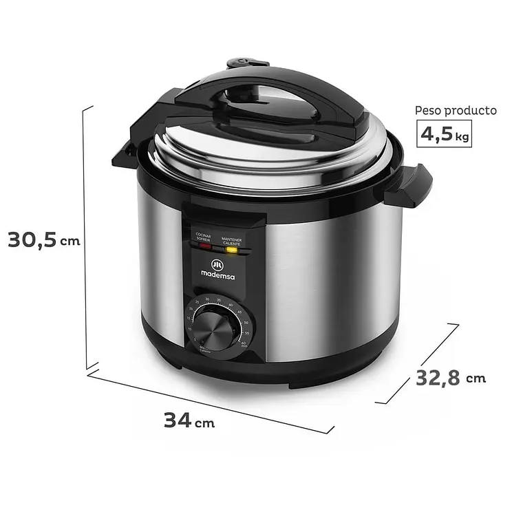 Olla Eléctrica Multicocción Mademsa 5L con Temporizador MPC10 Acero Inoxidable 25