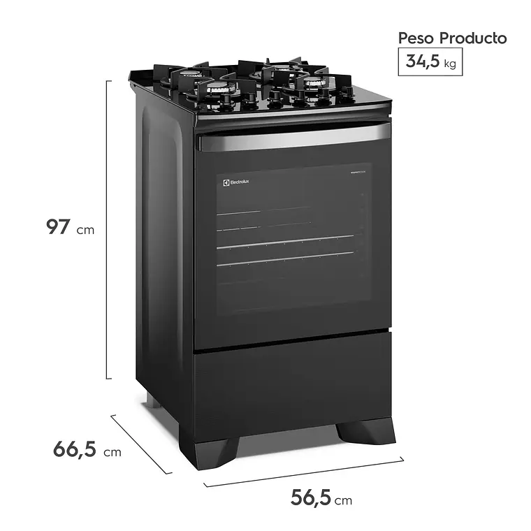 Cocina a Gas 4 Platos Electrolux Parrillas Hierro Fundido y PerfectCook F4EPB Negra 3