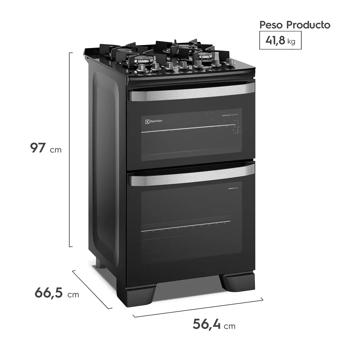 Cocina a Gas 4 Platos Electrolux Doble Horno, PerfectCook y Parrillas Hierro Fundido F4EDB Negra 3