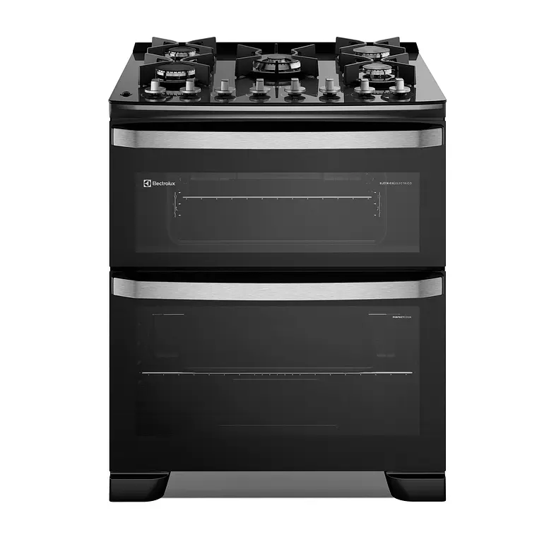Cocina a Gas 5 Platos Electrolux Doble Horno, PerfectCook y Parrillas Hierro Fundido F5EDB Negra 1