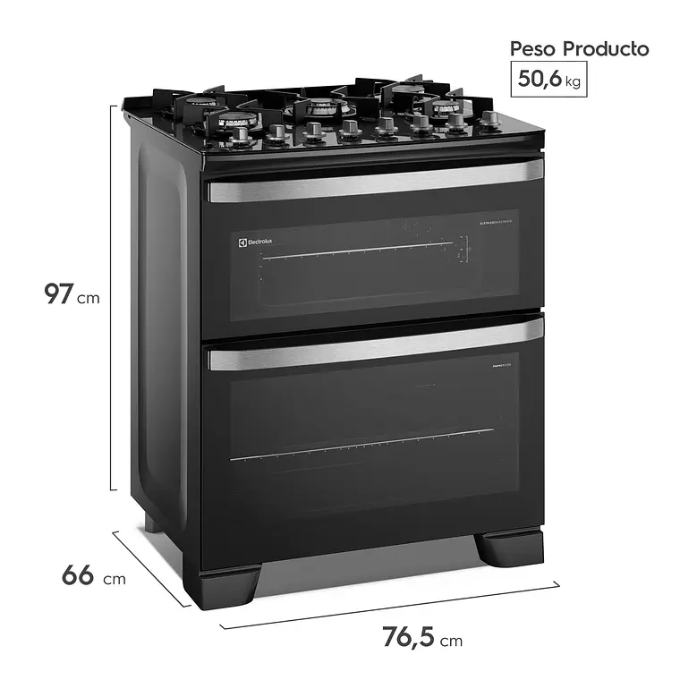 Cocina a Gas 5 Platos Electrolux Doble Horno, PerfectCook y Parrillas Hierro Fundido F5EDB Negra 3