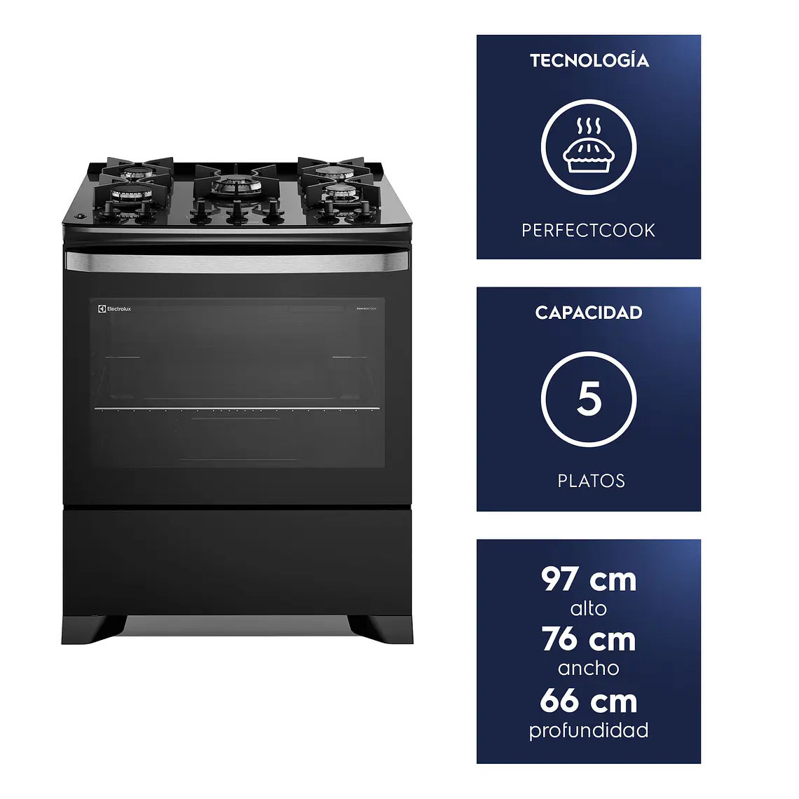 Cocina a Gas 5 Platos Electrolux Experience PerfectCook y Parrillas Hierro Fundido F5EPB Negra 5
