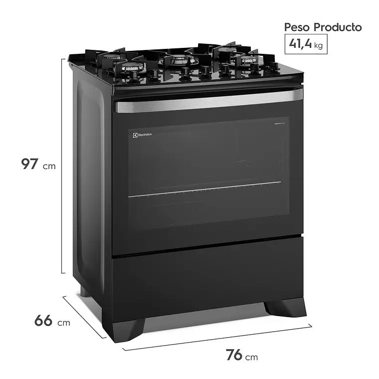 Cocina a Gas 5 Platos Electrolux Experience PerfectCook y Parrillas Hierro Fundido F5EPB Negra 6