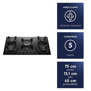 Encimera a Gas 5 Platos Electrolux Experience Cocción Precisa KE5GC Negra