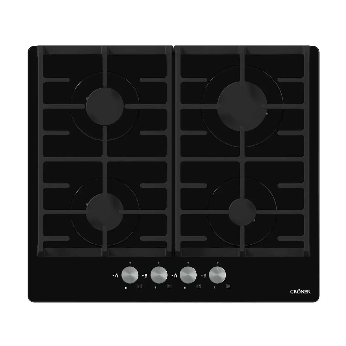 Encimera a Gas Gröner Vitro 4 Quemadores Negra QEG4V 1
