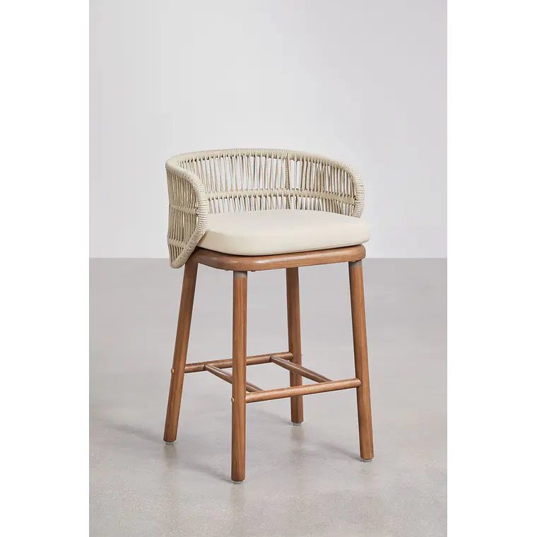 Taburete alto Raeeva en madera de acacia · Beige crema 1