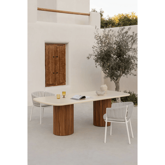 Mesa de Jardín Rectangular Sirvon 270 x 110 cm – Cemento y Madera de Acacia 1