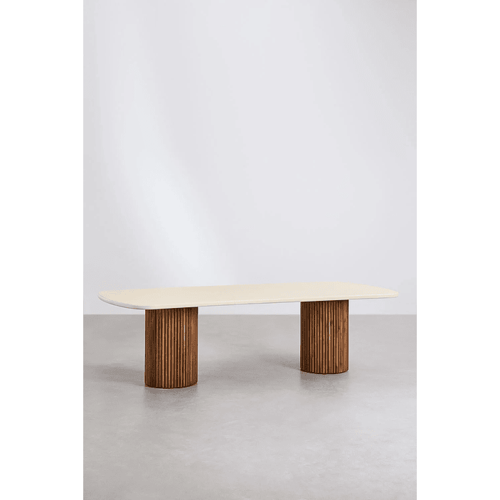 Mesa de Jardín Rectangular Sirvon 270 x 110 cm – Cemento y Madera de Acacia 2
