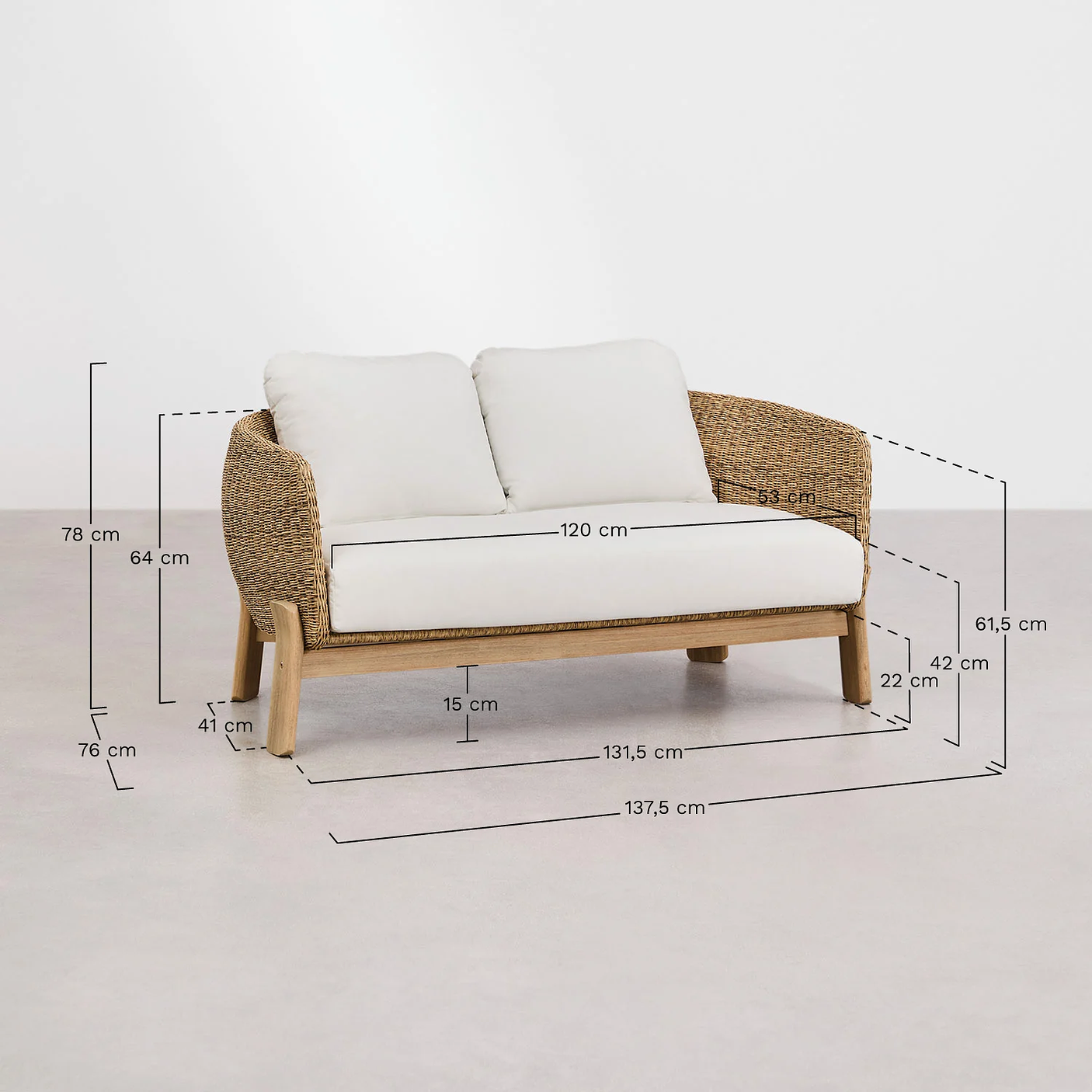 Sofá de 2 plazas en madera de acacia y ratán sintético Leilan 137.5 cm 10