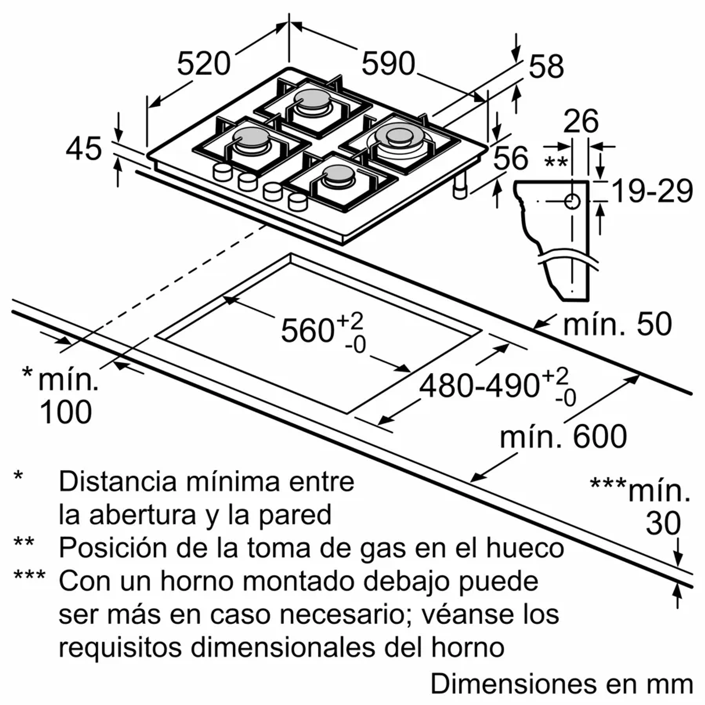 Serie 6 Placa de gas 60 cm Vidrio templado, Negro 13