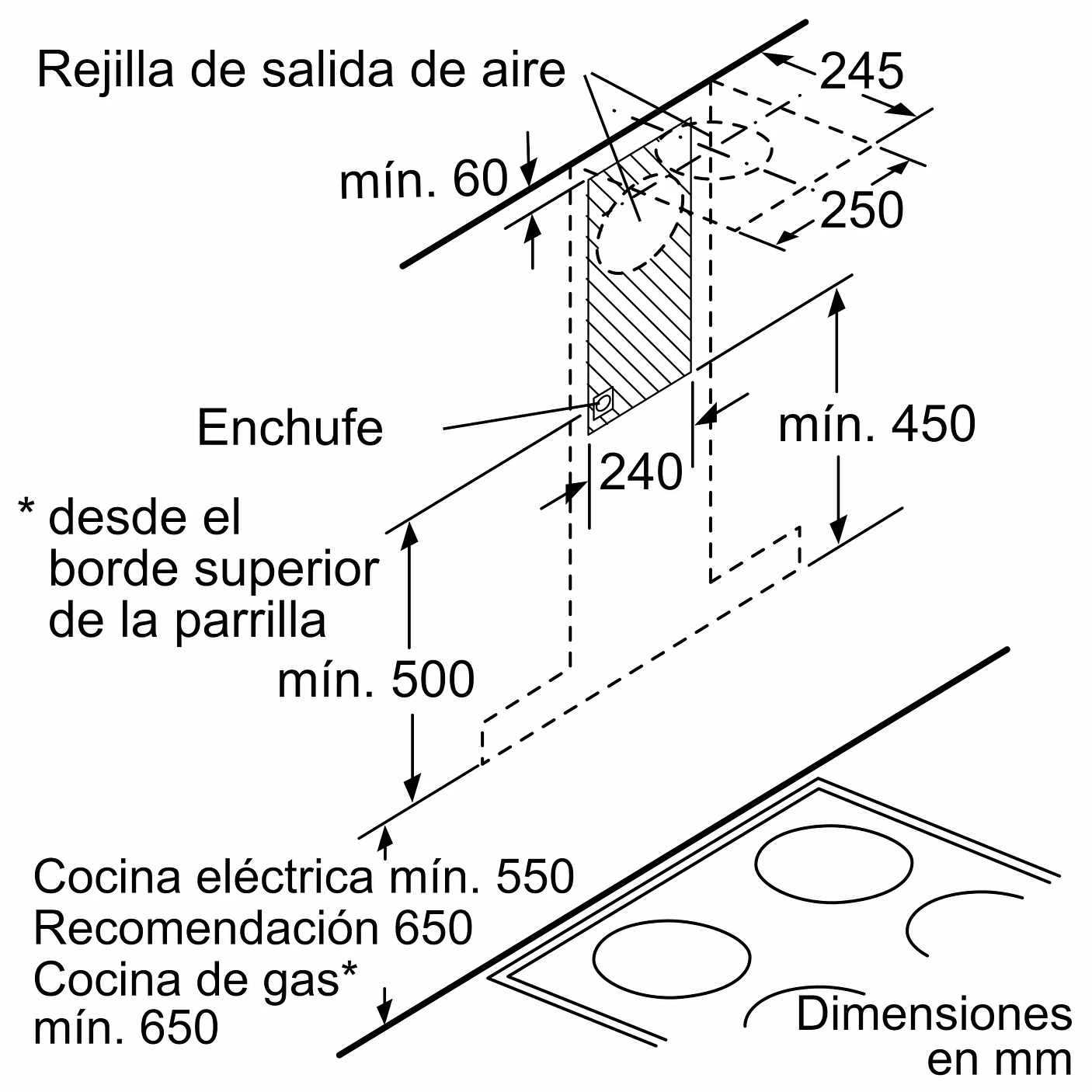 Serie 6 Campana decorativa de pared 60 cm Acero inoxidable 7