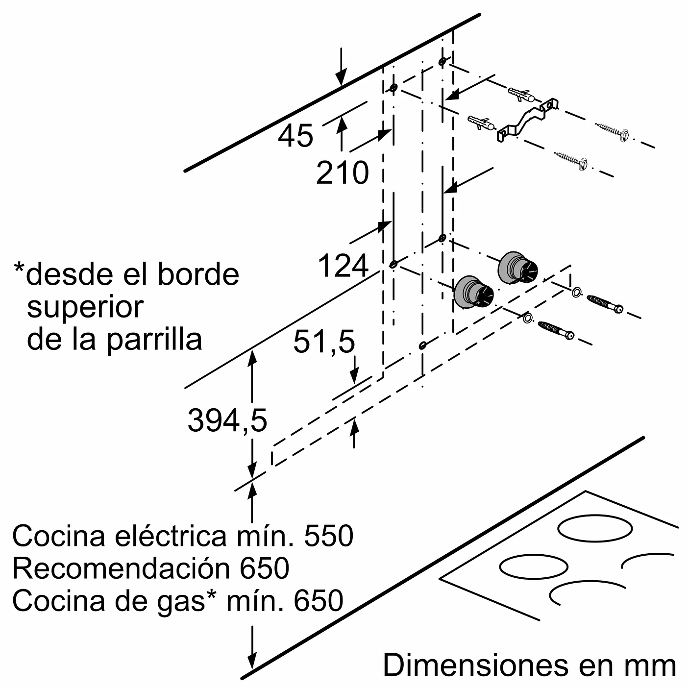 Serie 6 Campana decorativa de pared 60 cm Acero inoxidable 8