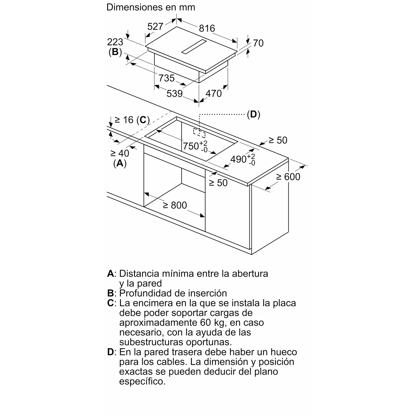 Serie 8 Placa de inducción con extractor integrado 80 cm con perfiles 18