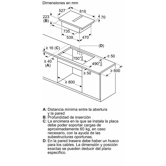 Serie 8 Placa de inducción con extractor integrado 80 cm con perfiles 18