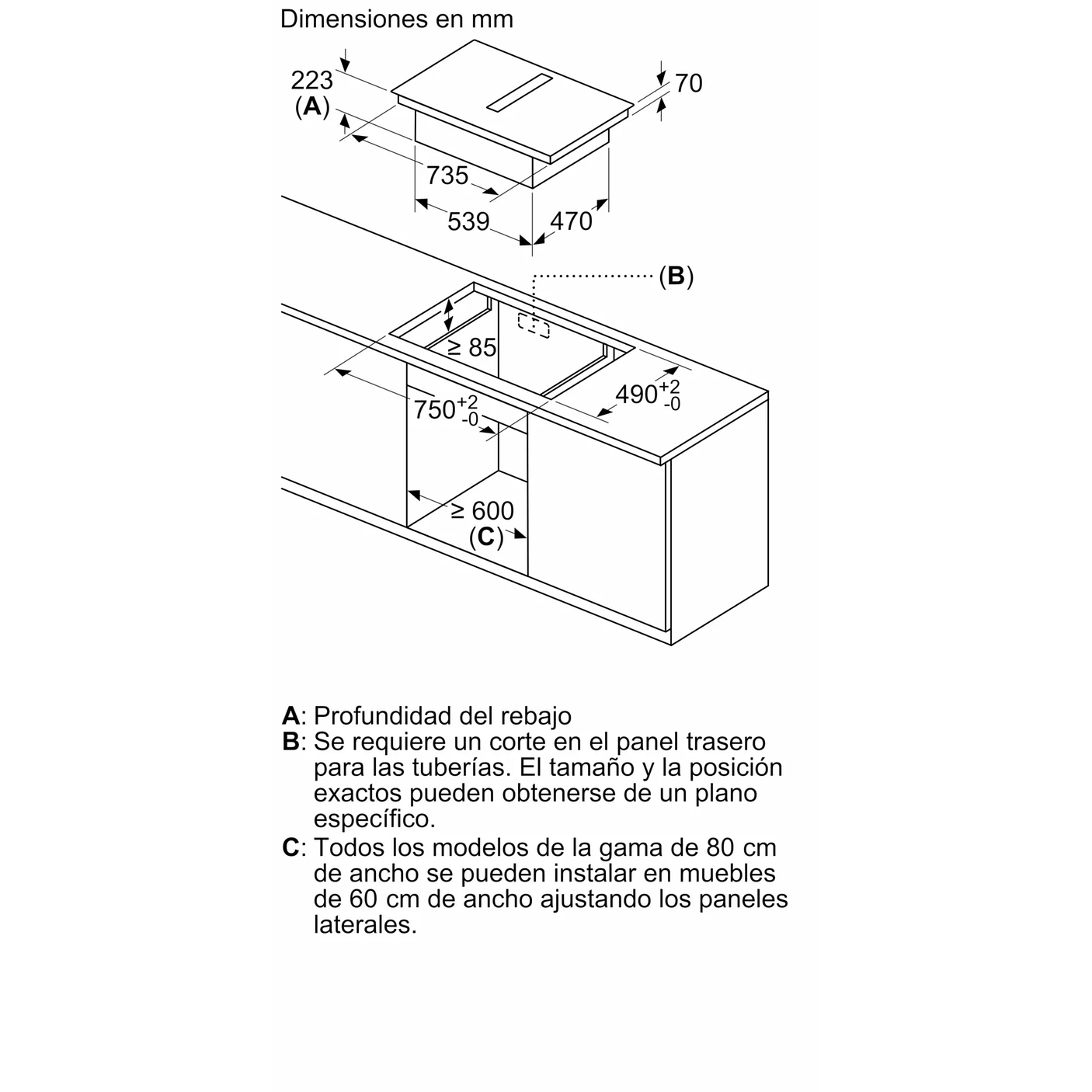 Serie 8 Placa de inducción con extractor integrado 80 cm con perfiles 22