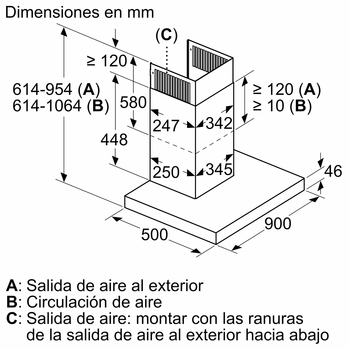 Serie 6 Campana decorativa de pared 90 cm Acero inoxidable 7