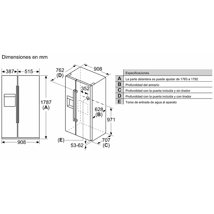 iQ500 Frigorífico Americano 615 L – 178,7 x 90,8 cm, Acero antihuellas, Total noFrost 12