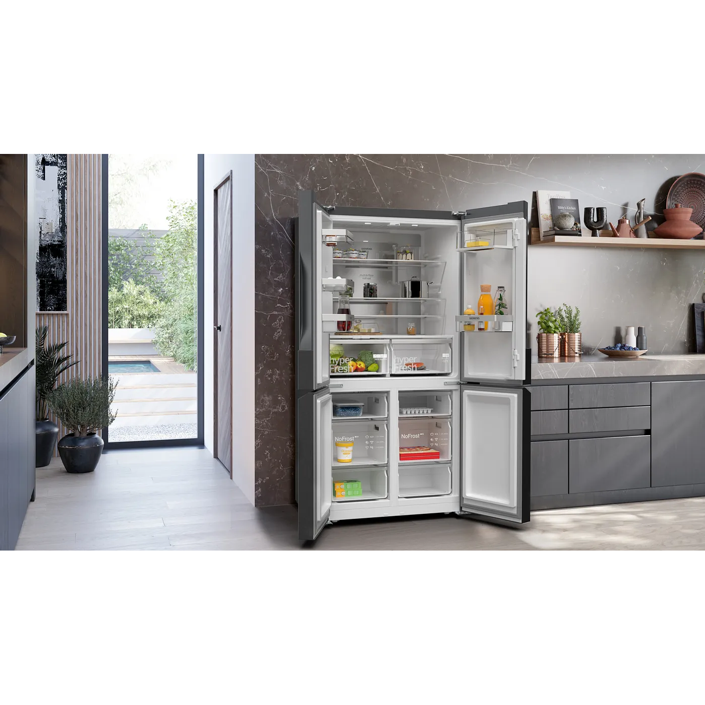 iQ300 Multipuerta 183 x 90.5 cm Acero negro antihuellas, Total noFrost 14