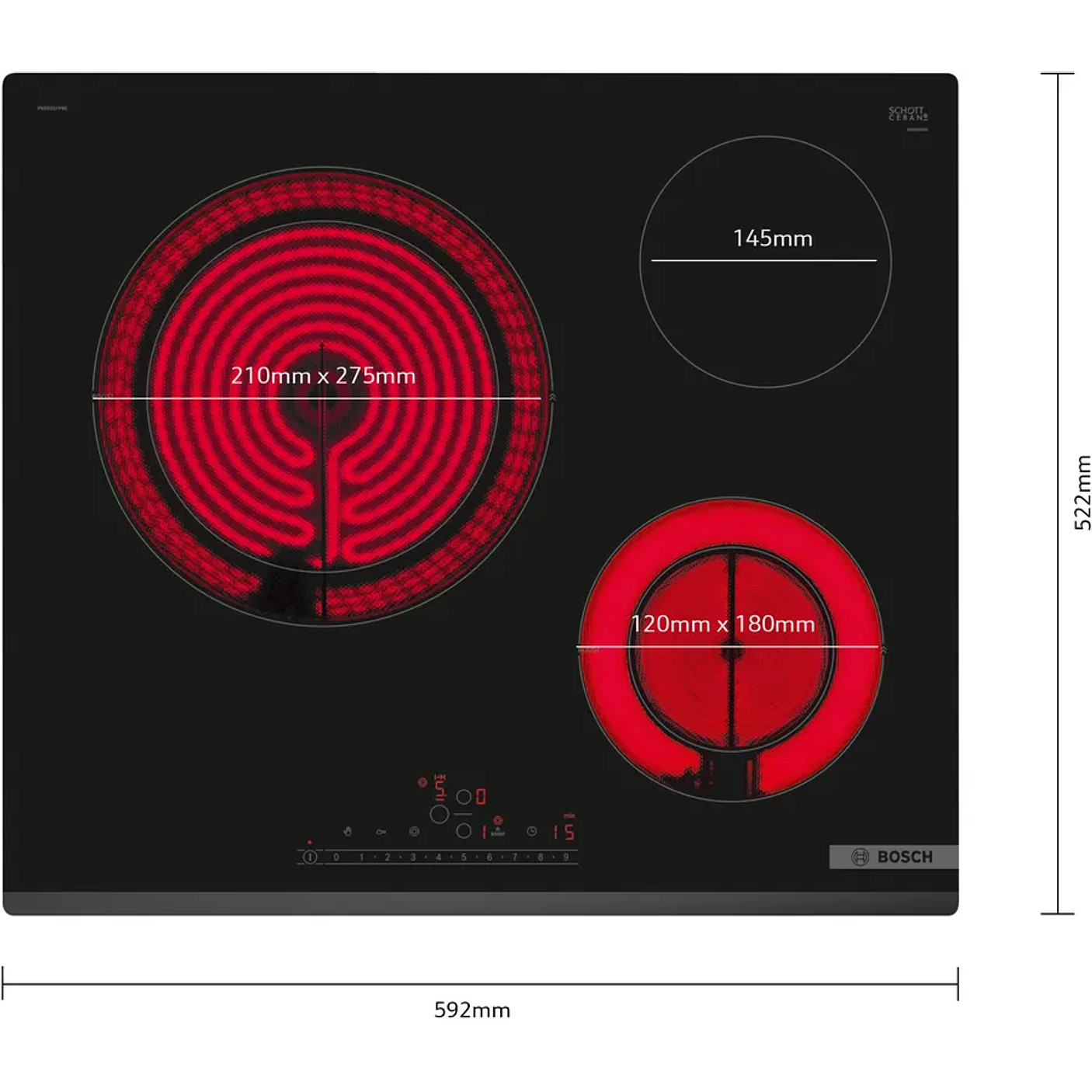 Serie 6 Placa vitrocerámica 60 cm sin perfiles 3 posiciones 3