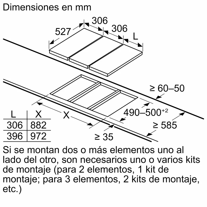 Serie 6 Placa dominó, Inducción 30 cm con perfiles 9