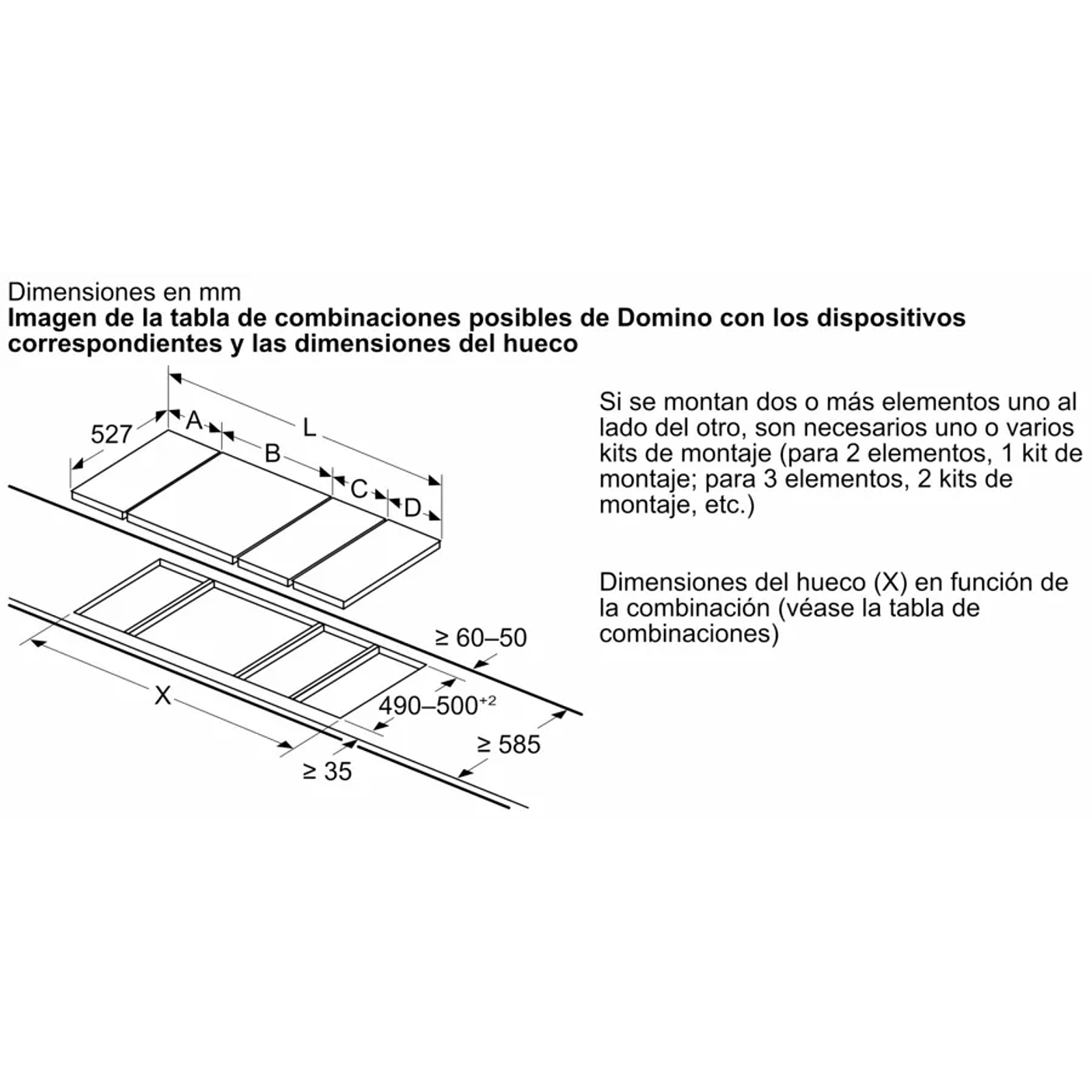 Serie 6 Placa dominó, Inducción 30 cm con perfiles 12
