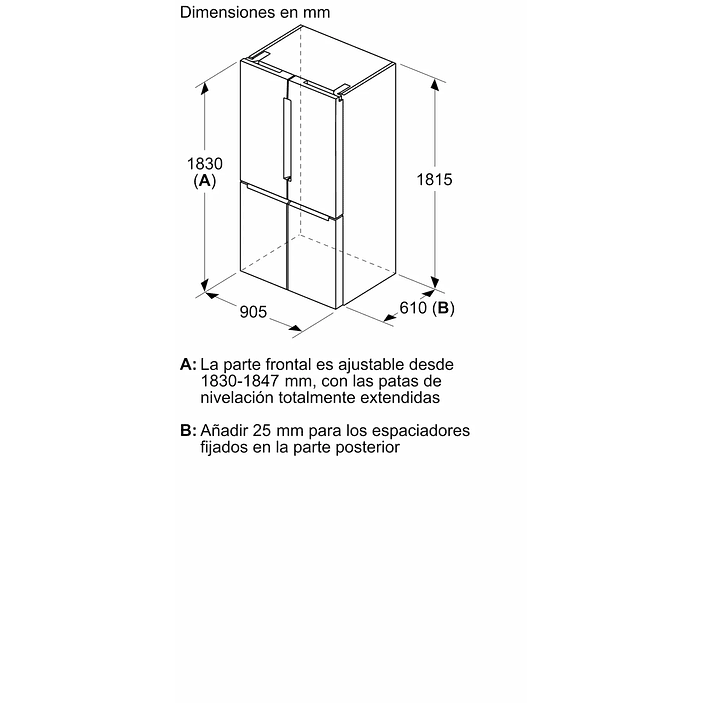 Serie 4 Multipuerta 183 x 90.5 cm Acero antihuellas, Total NoFrost, Cajón Big Box 19