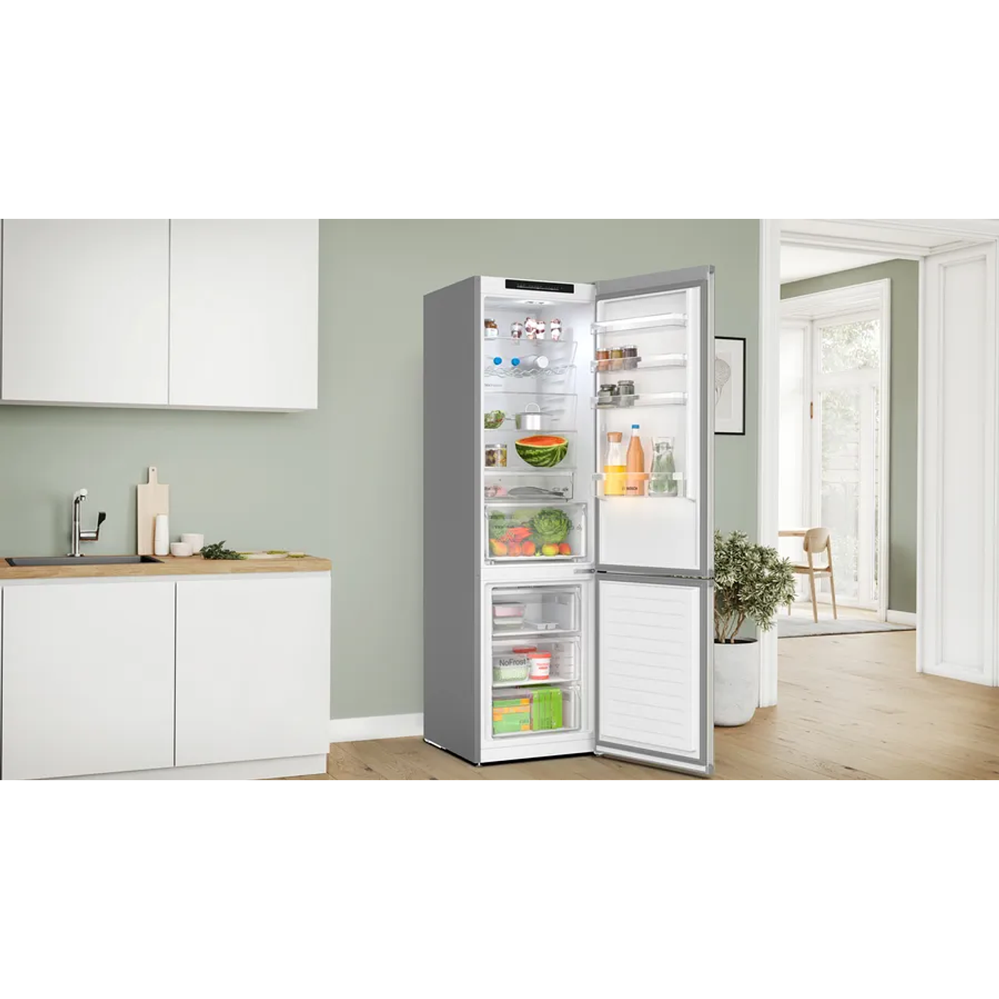 Serie 4 Frigorífico combinado de libre instalación 203 x 60 cm Acero antihuellas, Total NoFrost, Tiradores laterales integrados 8