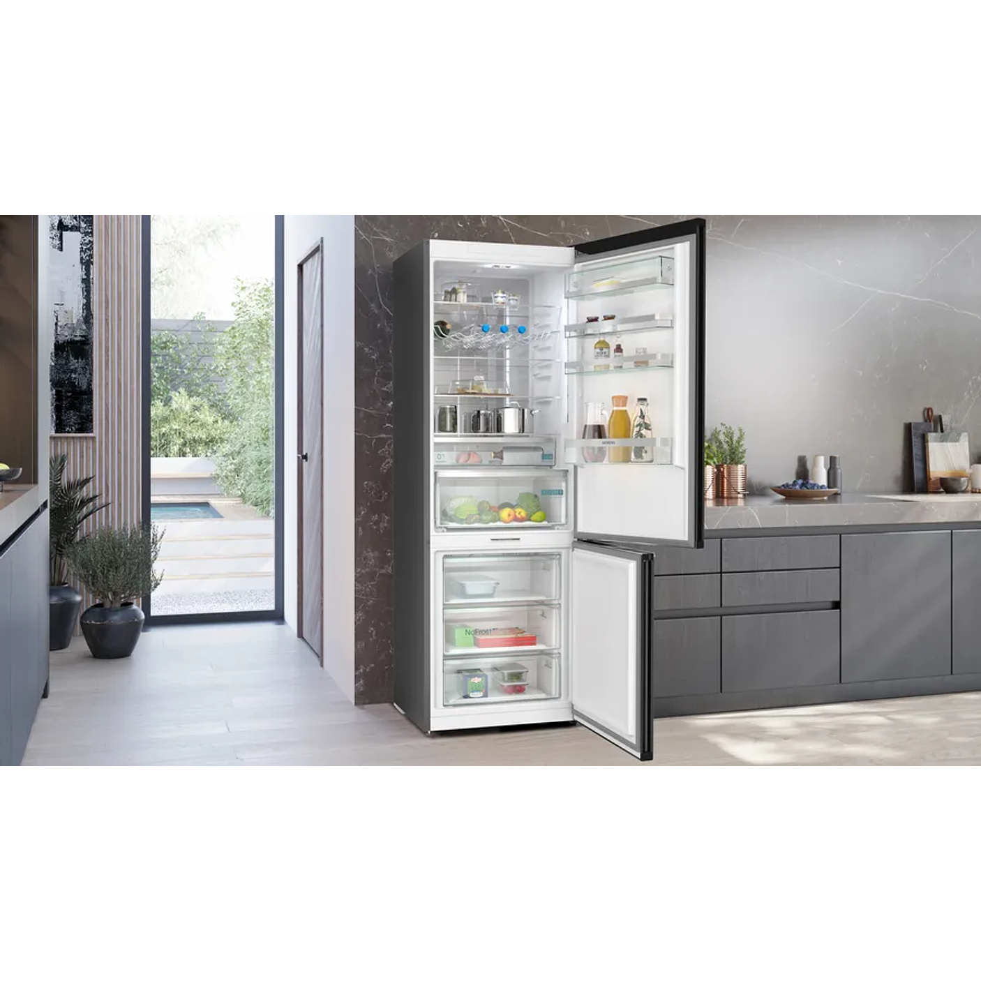 iQ500 Frigorífico combinado de libre instalación 203 x 70 cm Acero negro antihuellas, Total noFrost 2