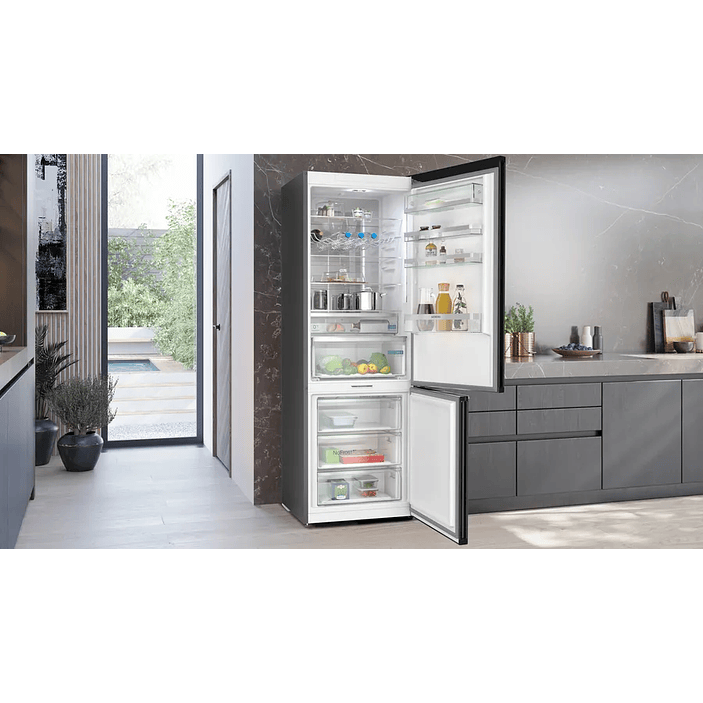 iQ500 Frigorífico combinado de libre instalación 203 x 70 cm Acero negro antihuellas, Total noFrost 2