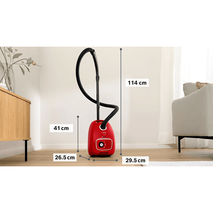 Serie 4 Aspirador con bolsa ProAnimal Rojo con Filtro Higiénico Lavable BOSCH 12