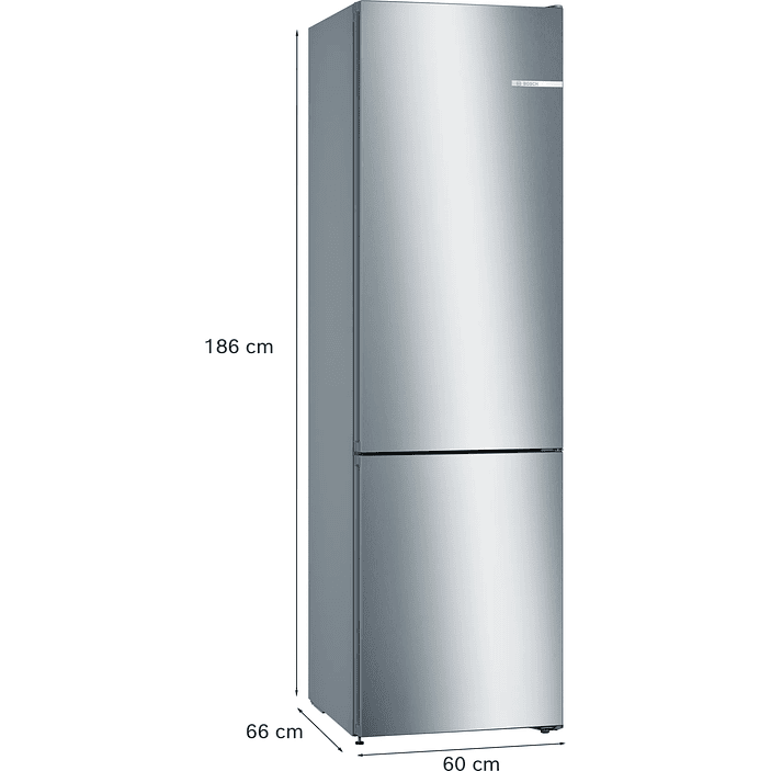 Serie 4 Frigorífico combinado de libre instalación 186 x 60 cm Acero mate antihuellas, Total NoFrost BOSCH 4