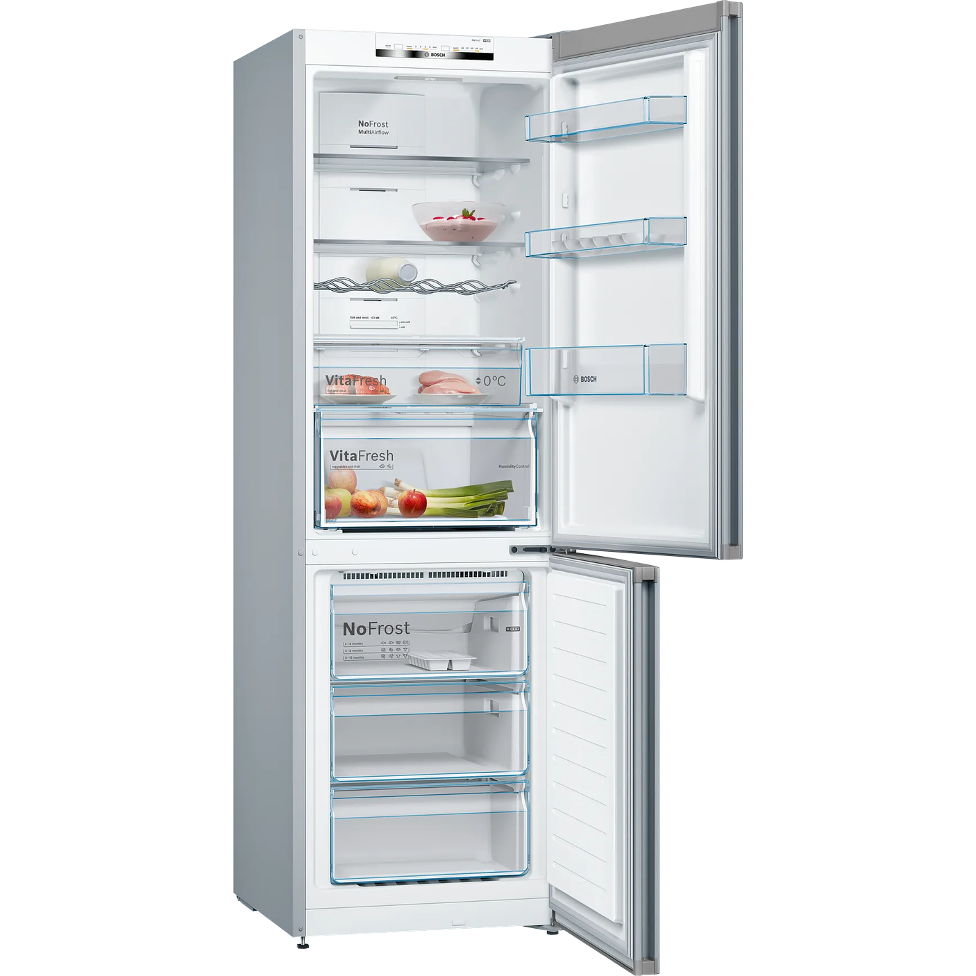 Serie 4 Frigorífico combinado de libre instalación 186 x 60 cm Acero mate antihuellas, Total NoFrost BOSCH 2