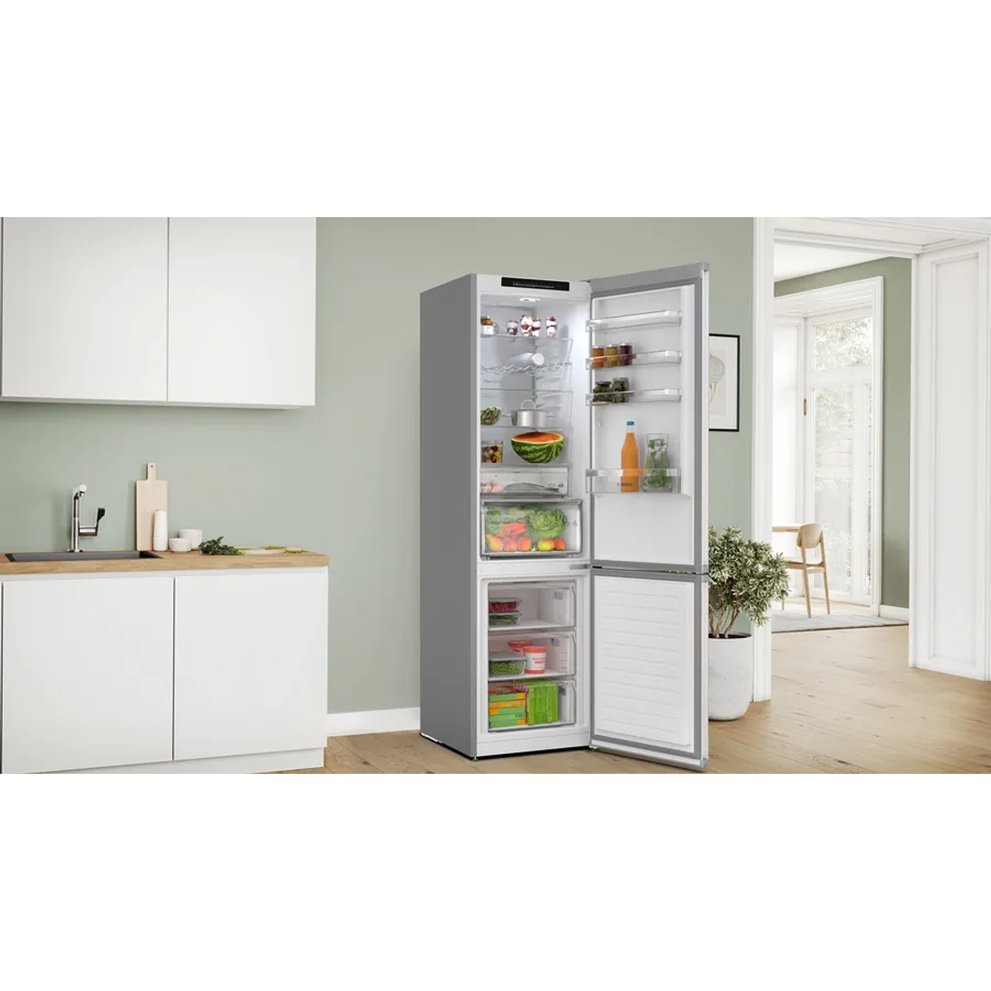 Serie 4 Frigorífico combinado de libre instalación 203 x 60 cm Acero antihuellas, Total NoFrost, MultiAir Flow BOSCH 3