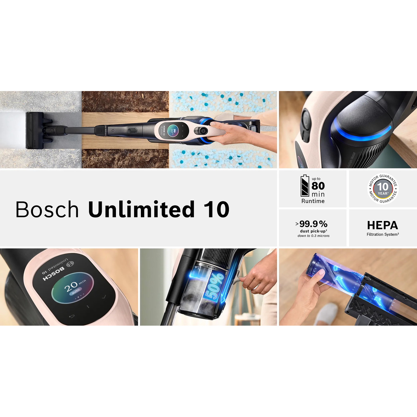 Aspiradora sin cable Unlimited 10 Rosa empolvado BOSCH 12