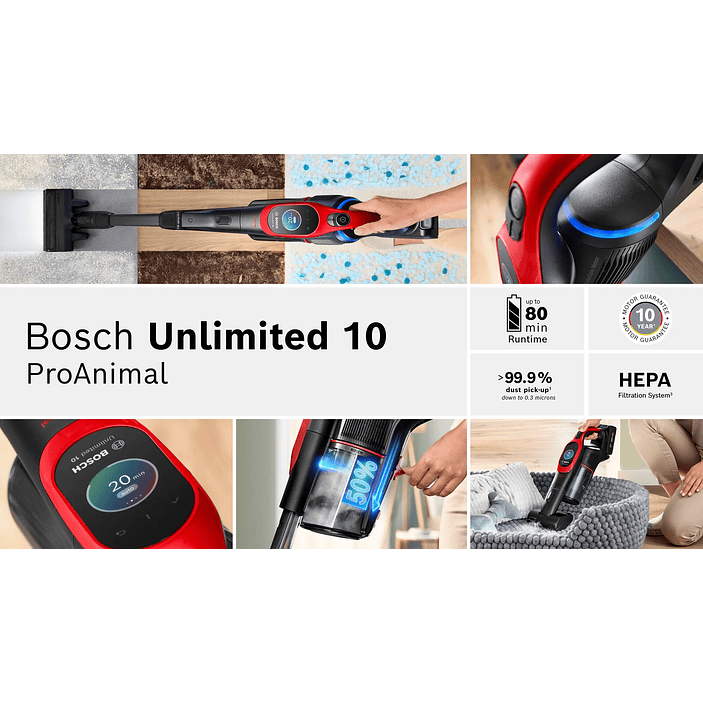 Aspiradora sin cable Unlimited 10 ProAnimal Rojo BOSCH 8
