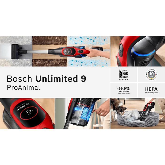 Aspiradora sin cable Unlimited 9 ProAnimal Rojo BOSCH 10